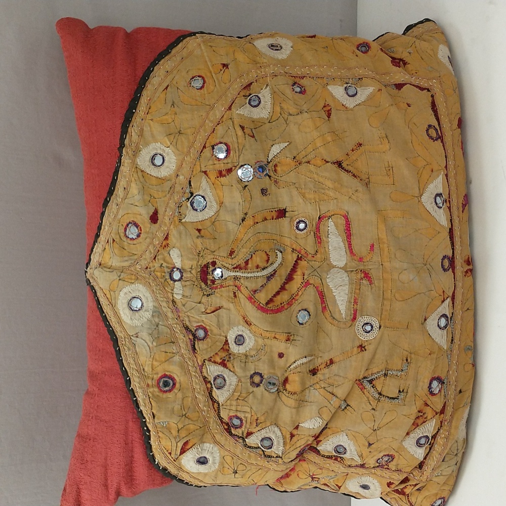Vintage Diety Pillow Antique Textile Sewn On An Old Fabric Pillow Unique OOAK